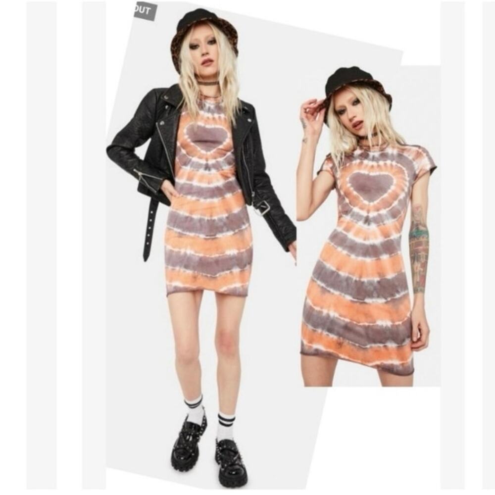 The Ragged Priest Size S Heart Tie Dye Mini Dress 100% Cotton